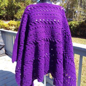 Hand Crafted Perfect Fall Poncho, Color Purple, Size Women Plus 16W/18W.